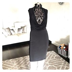 Arden B. Beaded Cowl Neck Slinky Dress